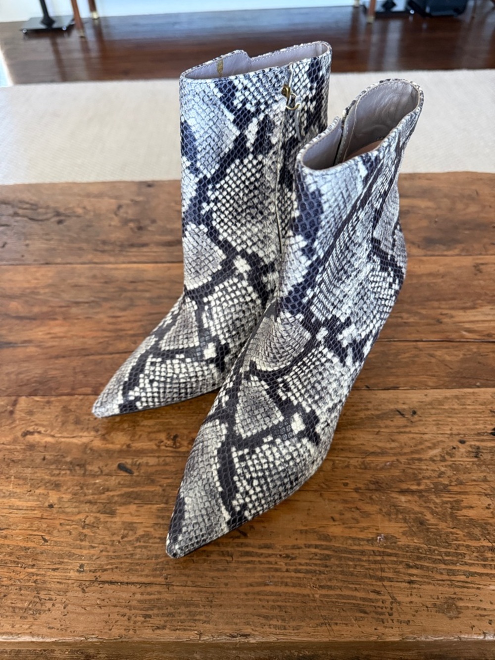 J. Crew Snakeskin Print Genuine Leather 3" Heel Ankle Boots Size 9.5